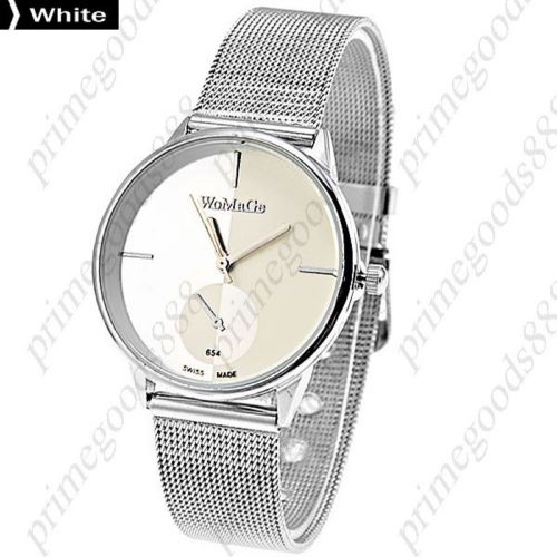 Stainless Steel Band  Round Lady Ladies Wrist Quartz Wristwatch Women&#039;s White