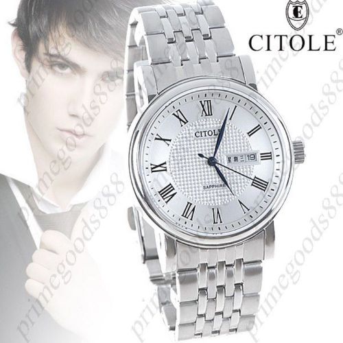 Round stainless steel date indicator quartz wrist high quality silver white for sale