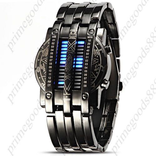 Digital 28 LED Unisex Black Alloy Band Free Shipping Wrist Wristwatch in Blue