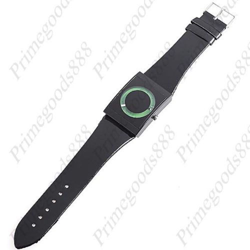Green Dial Black Background Synthetic Leather Quartz Wrist Wristwatch Women&#039;s