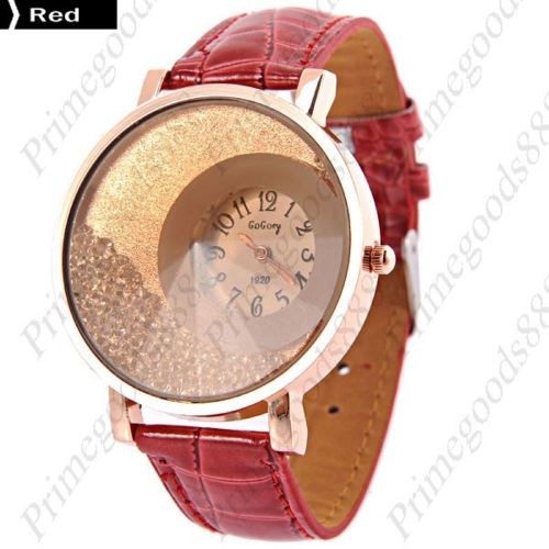Loose Rhinestones PU Leather Analog Quartz Wrist Wristwatch Women&#039;s Red