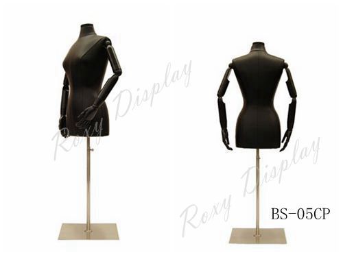 Female PU Body Form with moveable Arms PU flat top #JF-F6/8PU-BK-ARM+BS-05CP