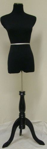 32&#034;22&#034;33&#034; up to 5&#039; 10&#034; female black mannequin dress form w/ black wood tripod xs for sale