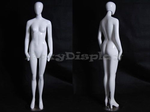 Female Fiberglass Glossy White Mannequin Eye Catching Turnable Head #MD-HF61W1