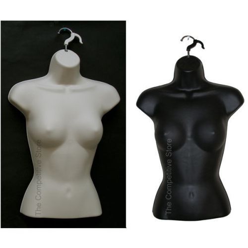 2 Female Torso Black - Flesh Mannequin Forms Set - Great For S-M Clothing Sizes
