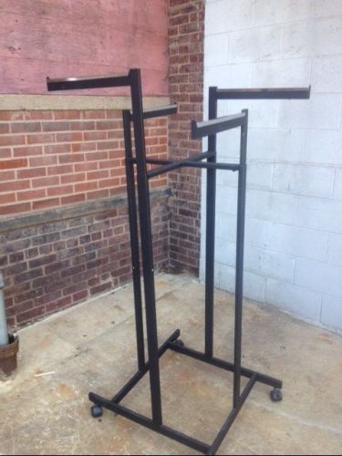 4 way racks black / chrome lot 9 used rolling clothing store fixtures for sale