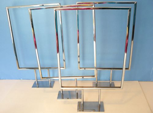 Lot of 4 Vintage CHROME Metal Standing STORE SIGN HOLDERS 18 1/2&#034; Tall X11&#034; Wide