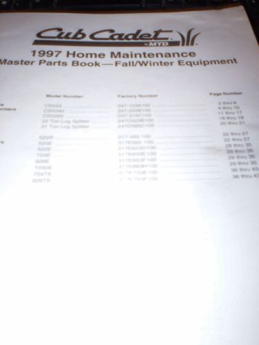 Cub Cadet 1997 Home Maintenance Fall/Winter Equipment, Master Parts Book