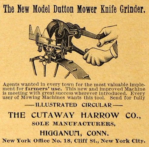 1893 Ad Dutton Mower Knife Grinder Cutaway Harrow Agriculture Machinery AAG1