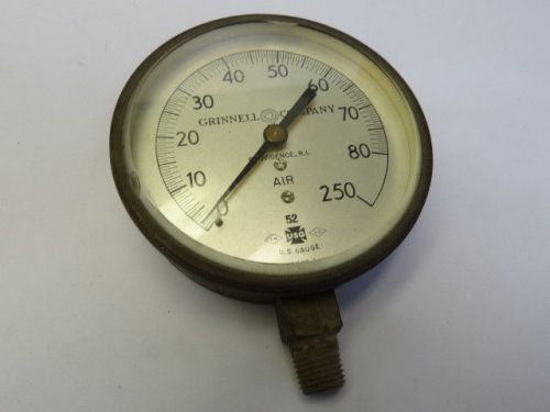 Vintage 1952 grinnell co brass beveled glass industrial air pressure gauge parts for sale