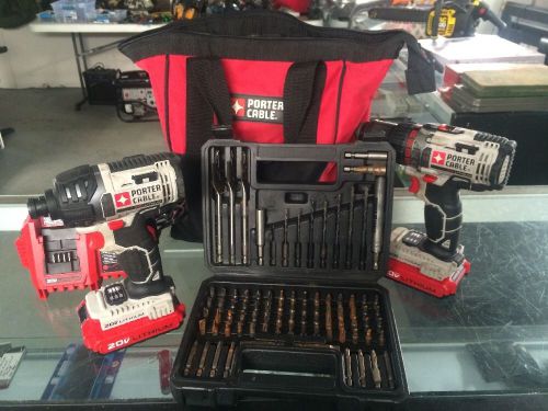 Porter cable 20v max lithium drill and impact driver eith bit set and bag for sale