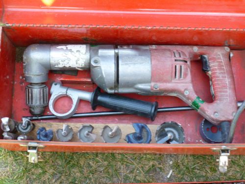 MILWAUKEE 1101-1 HEAVY DUTY 1/2&#034; RIGHT ANGLE DRILL with ACCESSORIES RUNS GREAT