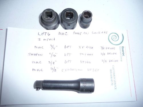 Mac + snap on impact sockets  3/4&#034; + 11/16&#034; + 3/8&#034; + 3&#034; ext. free shipping  #6 for sale