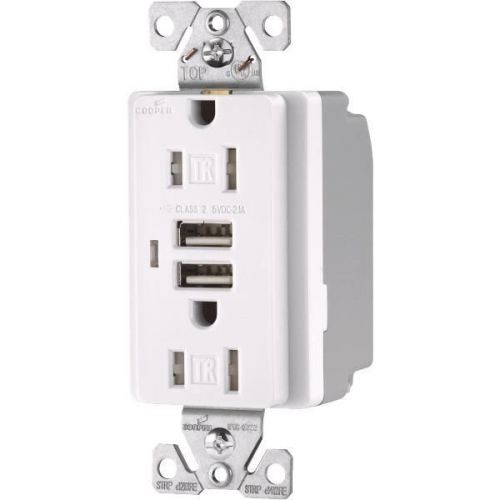Cooper Wiring TR7745W-K Duplex USB Charging Outlet-2.1A WH DUPLX OUTLET/USB