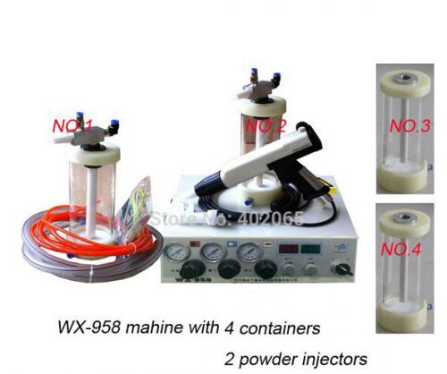 Electrostatic powder coating equipment 4 glass containers and 2 injectors for sale