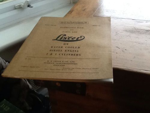 Lister.Instruction Book and Parts List. HW.Water Cooled Diesel Engine. 1965.