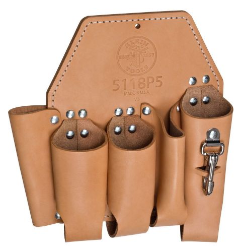 Klein tools 5118p5 leather 5 pocket tool pouch with knife snap for sale