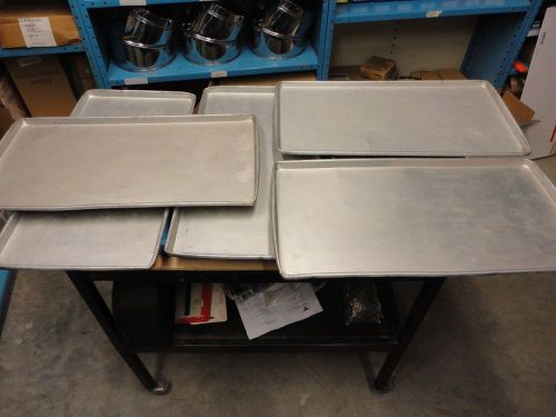Lot of 6, used, 23-3/4&#034; x 12.5&#034; aluminum meat department sheet pan display tray for sale