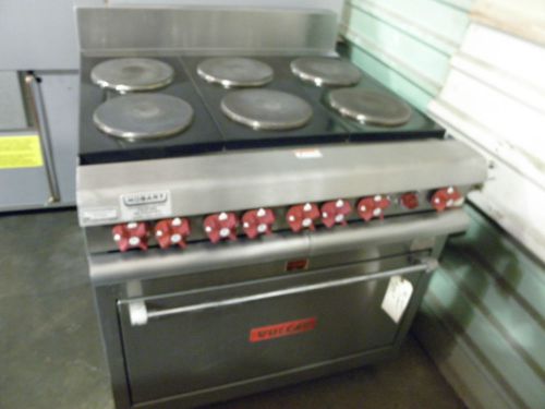 Hobart vr4 460 volt electric six burner range with full size  baking oven for sale