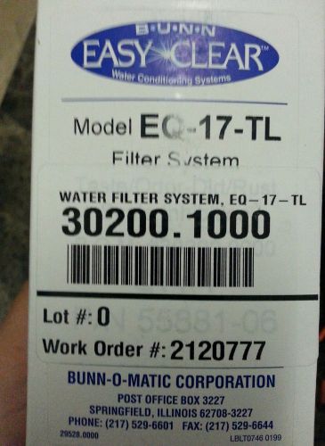 NEW &amp; OEM - Bunn Easy Clear Water Filter System Model # EQ-17-TL Part 30200.1000