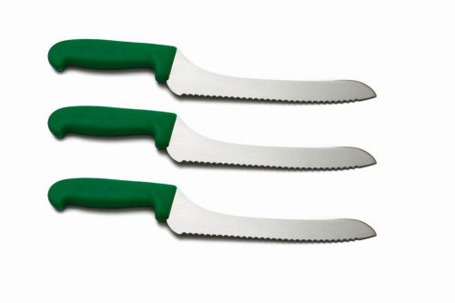 3 Columbia Cutlery Offset Bread Knives-Green Handle &#034;Sandwich Knives” Brand New!