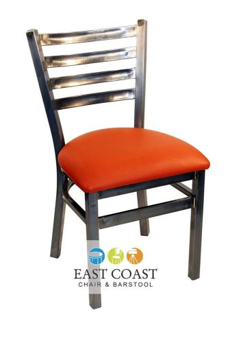 New gladiator clear coat ladder back metal restaurant chair w/ orange vinyl seat for sale