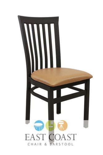 New gladiator full vertical back metal dining chair with tan vinyl seat for sale