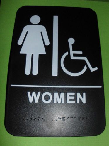 ADA RESTROOM SIGN WOMEN WHEELCHAIR BRAILLE BLACK PUBLIC ACCOMMODATION APPROVED