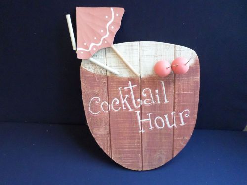 Tropical Drink Slatted Wood Cocktail Hour Sign Beach Nautical Tiki Bar Decor