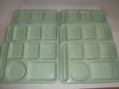 Lot of 6 Carlisle 6 Compartment Lunch Food Tray 10&#034;x14&#034; Green Cafeteria School
