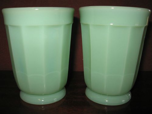 pair of Jadeite green milk glass panel pattern tumblers cups goblets jadite jade