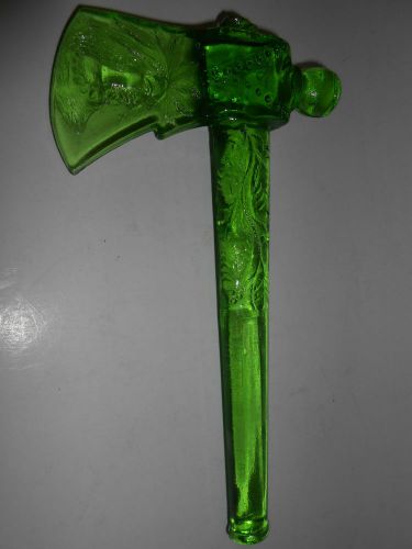 Green vaseline glass tomahawk Indian head chief american art native axe uranium
