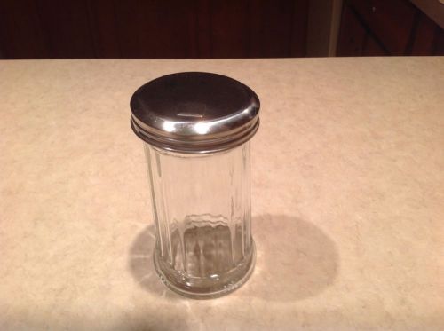 Retro style sugar shaker holder glass metal lid with flip cap pourer dispenser for sale