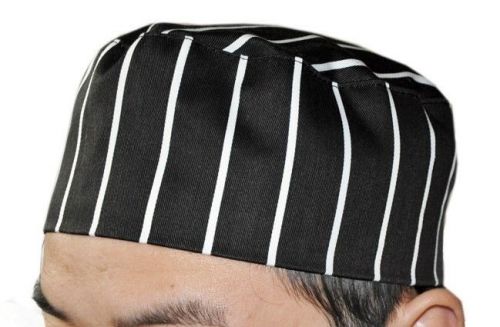 Black White Strip Chef Hat Restaurant Bake Cook one size Fit All Velcro Closure