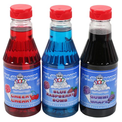 Polar cones premium snow cone &amp; shaved ice syrup three flavor variety pack, pint for sale