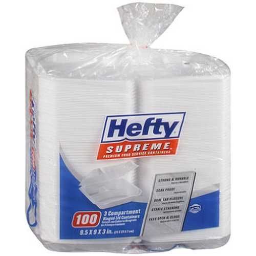 Hefty 3 Section Take Out Styrofoam Containers 100 ct.