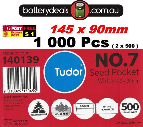 1000 Tudor No.7 Seed Pocket Envelope 145x90mm 140140 White plainface moist seal
