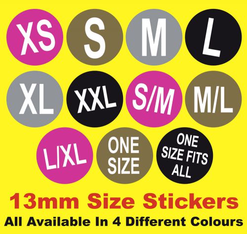 13mm jewellery ring clothing size stickers sticky labels small medium large etc for sale