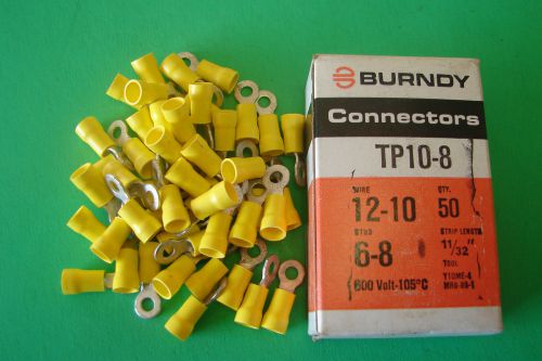 50 BURNDY Yellow NYLON Insulated RING Terminal Connectors 12-10 Wire  6-8 Stud