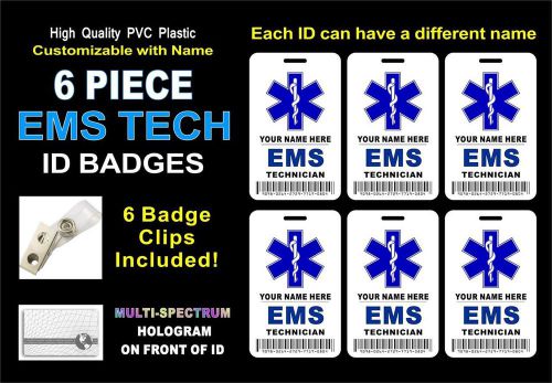 6 Piece EMS TECH ID Badges / Cards - Customizable with Techs name on each - PVC