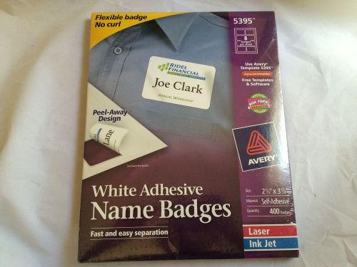 Avery adhesive name badges, 2.33 x 3.38 inches, white, box of 400 (5395) for sale