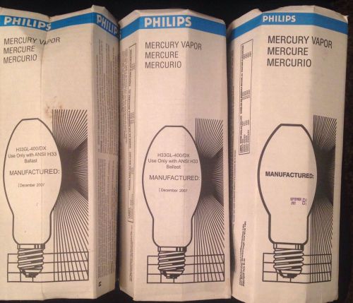 Lot OF 3 PHILIPS H33GL-400/DX 400W MERCURY VAPOR LAMPS  H33GL400DX