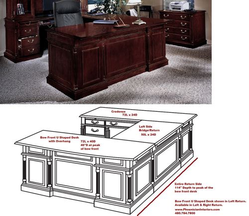 Bow Front U Shaped Desk with Overhang CHERRY and WALNUT WOOD Office Furniture