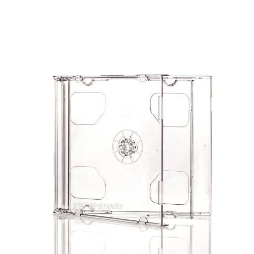 Standard double cd jewel case box w. clear tray 3/8&#034; thick holds inserts 4-pack for sale
