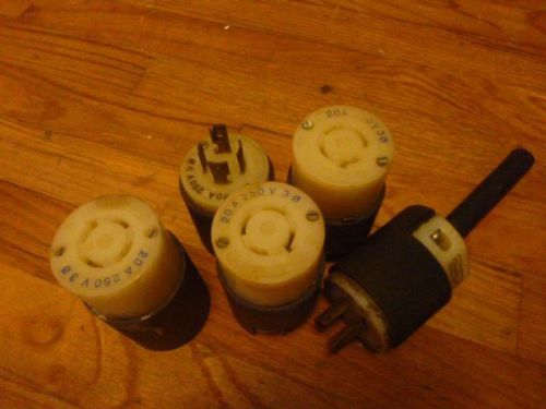 3 hubbell twist lock female plugs #231a &amp; 2 male plugs # hbl2411 20a 125v-250v for sale