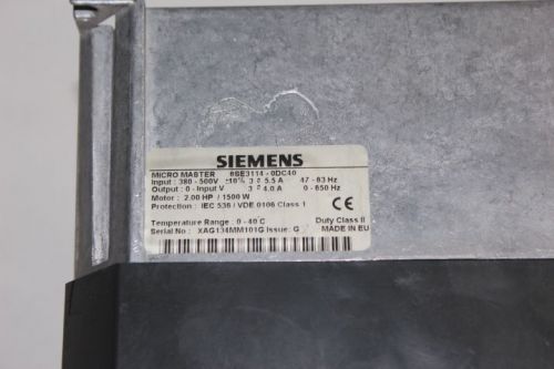 Siemens VFD output: 3 ph 4.0 A, 0-650HZ