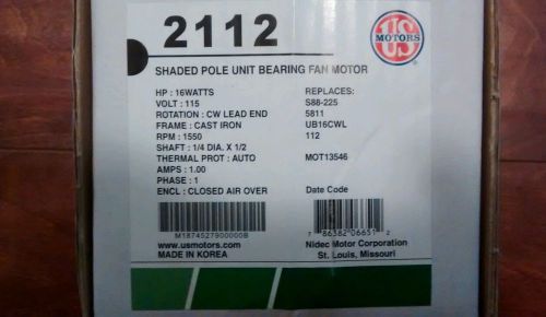 US Motors 2112 Shaded Pole Unit Bearing Evaporator Fan Motor 115V 1550-RPM