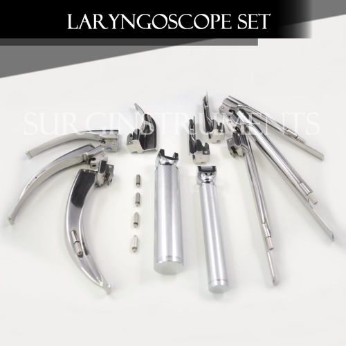 Laryngoscope Mac &amp; Miller Set of 9 BLADES &amp; 2 HANDLES EMT Intubation (no case)