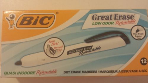 BIC GREAT ERASE DryErase Whiteboard Marker, Fine Tip, Black, 12/Pack