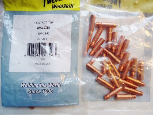 Pack of (25) tweco weldskill ws 1135 contact tips 1110-1142  1&#034;l .035 wire dia for sale